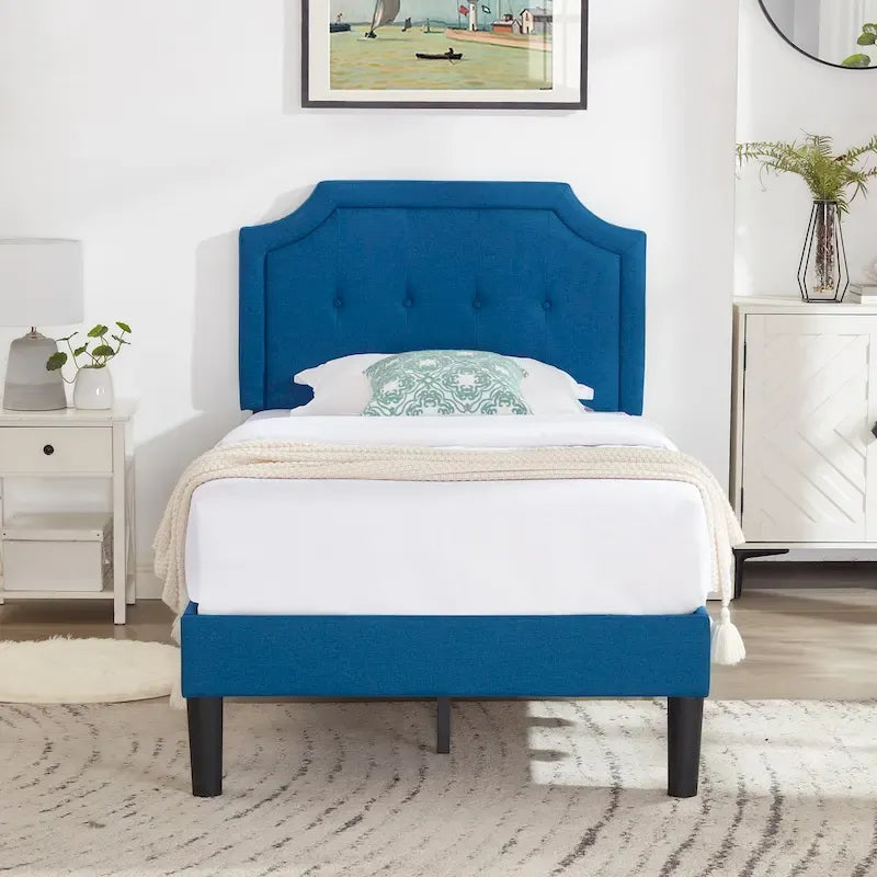 Upholstered Platform Bed Frame with Adjustable Tufted Headboard