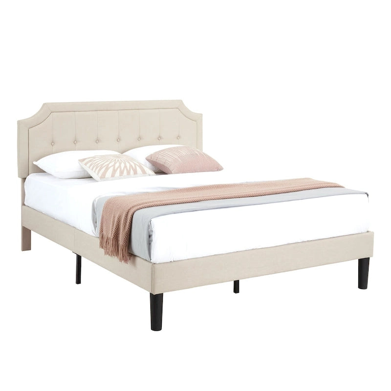 Upholstered Platform Bed Frame with Adjustable Tufted Headboard