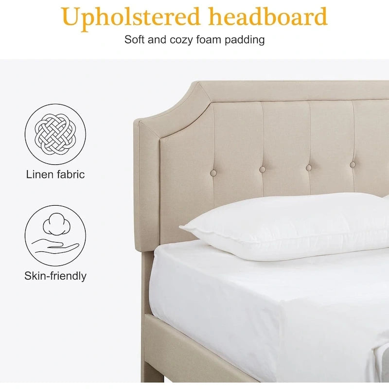 Upholstered Platform Bed Frame with Adjustable Tufted Headboard