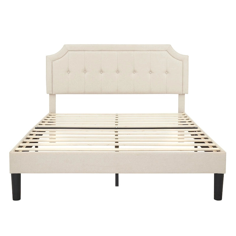 Upholstered Platform Bed Frame with Adjustable Tufted Headboard