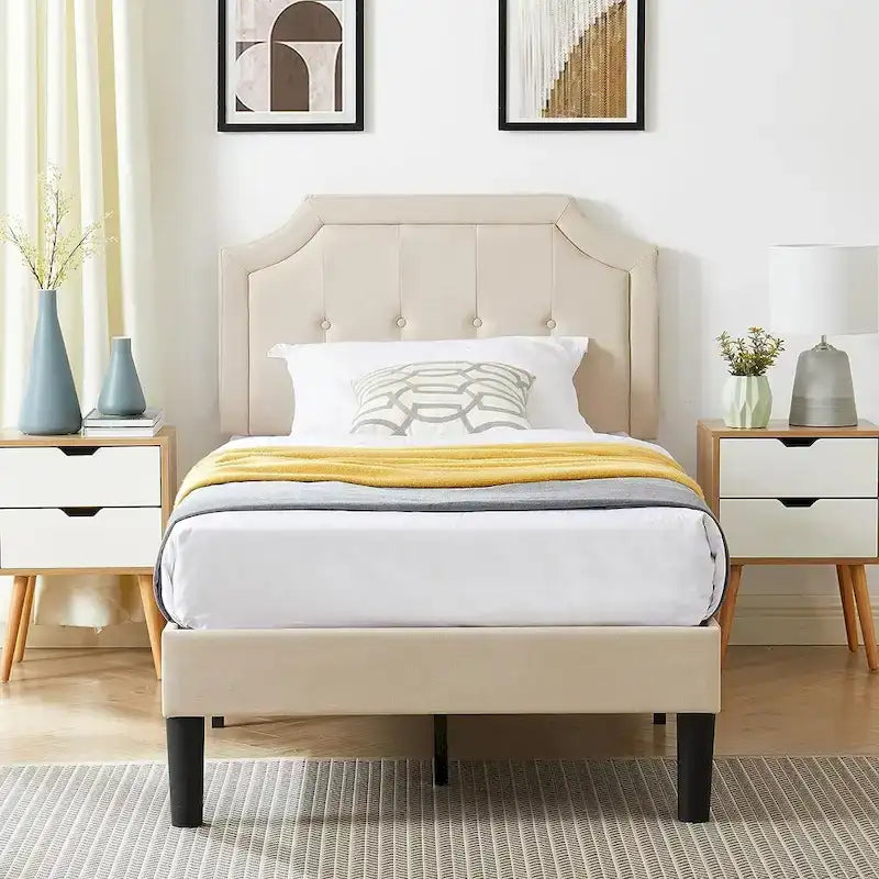 Upholstered Platform Bed Frame with Adjustable Tufted Headboard
