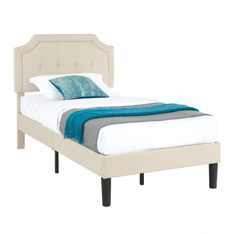 Upholstered Platform Bed Frame with Adjustable Tufted Headboard