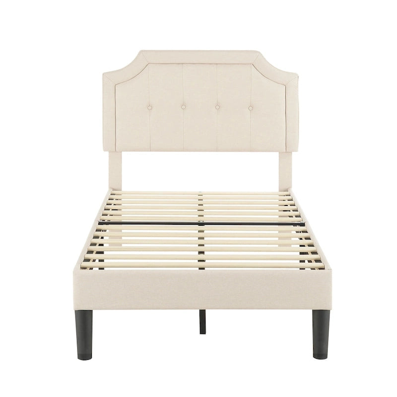 Upholstered Platform Bed Frame with Adjustable Tufted Headboard