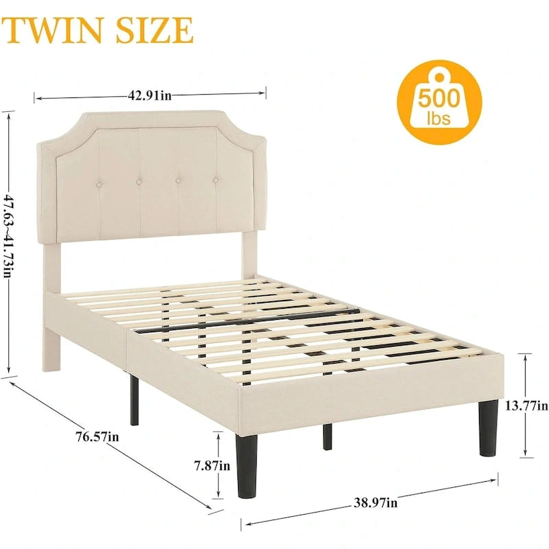 Upholstered Platform Bed Frame with Adjustable Tufted Headboard