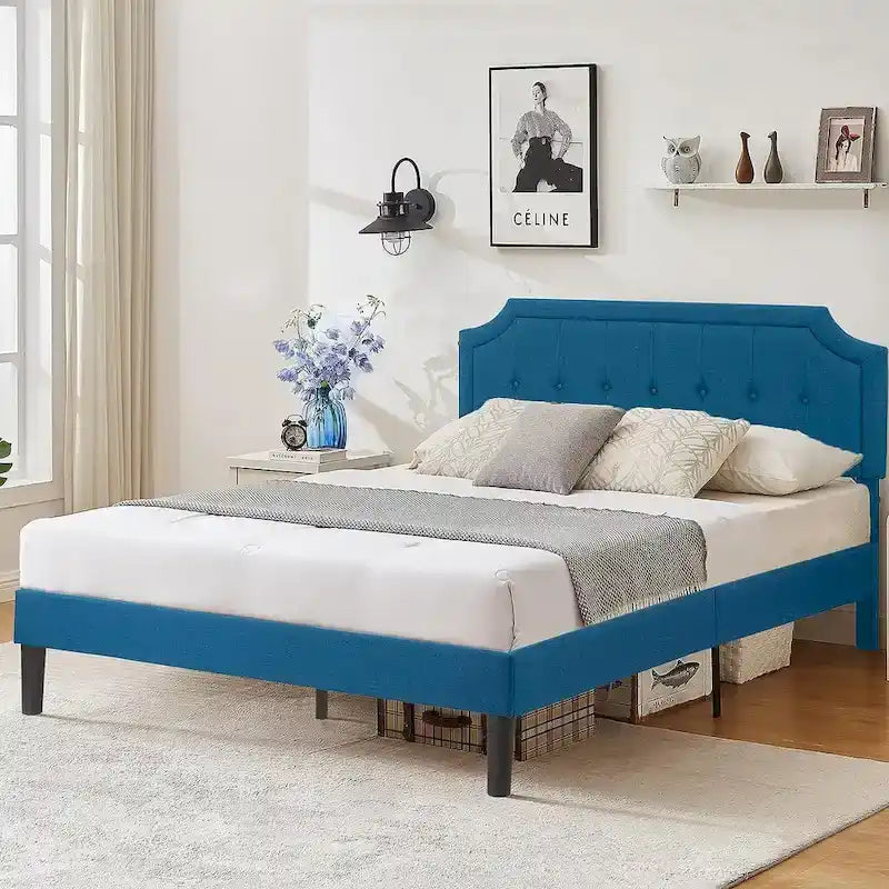 Upholstered Platform Bed Frame with Adjustable Tufted Headboard