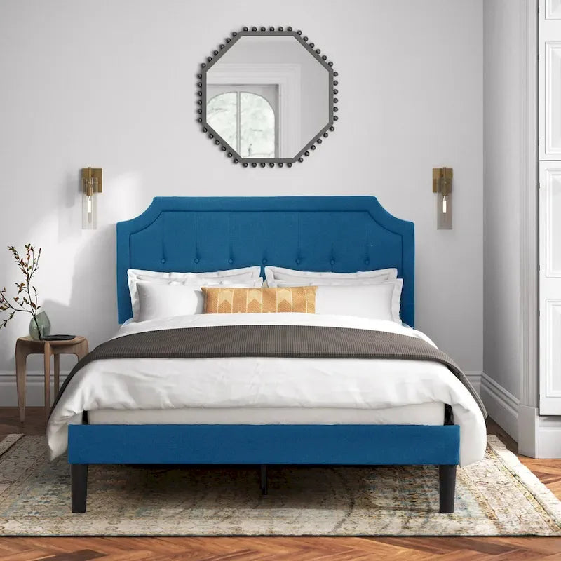 Upholstered Platform Bed Frame with Adjustable Tufted Headboard