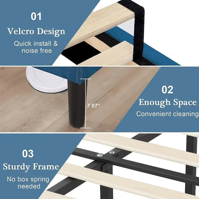 Upholstered Platform Bed Frame with Adjustable Tufted Headboard