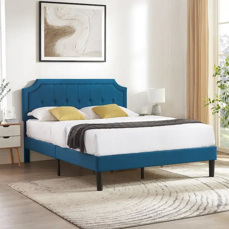Upholstered Platform Bed Frame with Adjustable Tufted Headboard