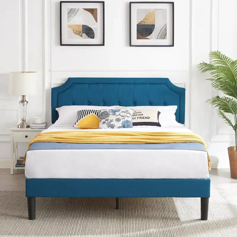Upholstered Platform Bed Frame with Adjustable Tufted Headboard