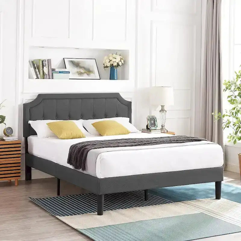 Upholstered Platform Bed Frame with Adjustable Tufted Headboard