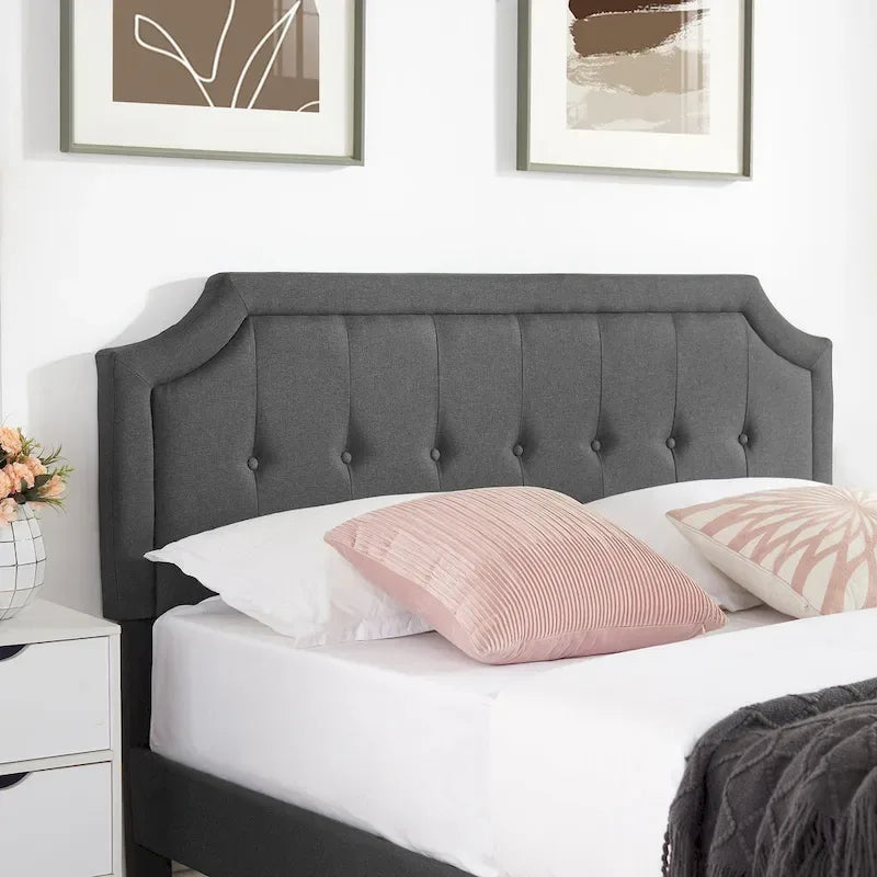 Upholstered Platform Bed Frame with Adjustable Tufted Headboard