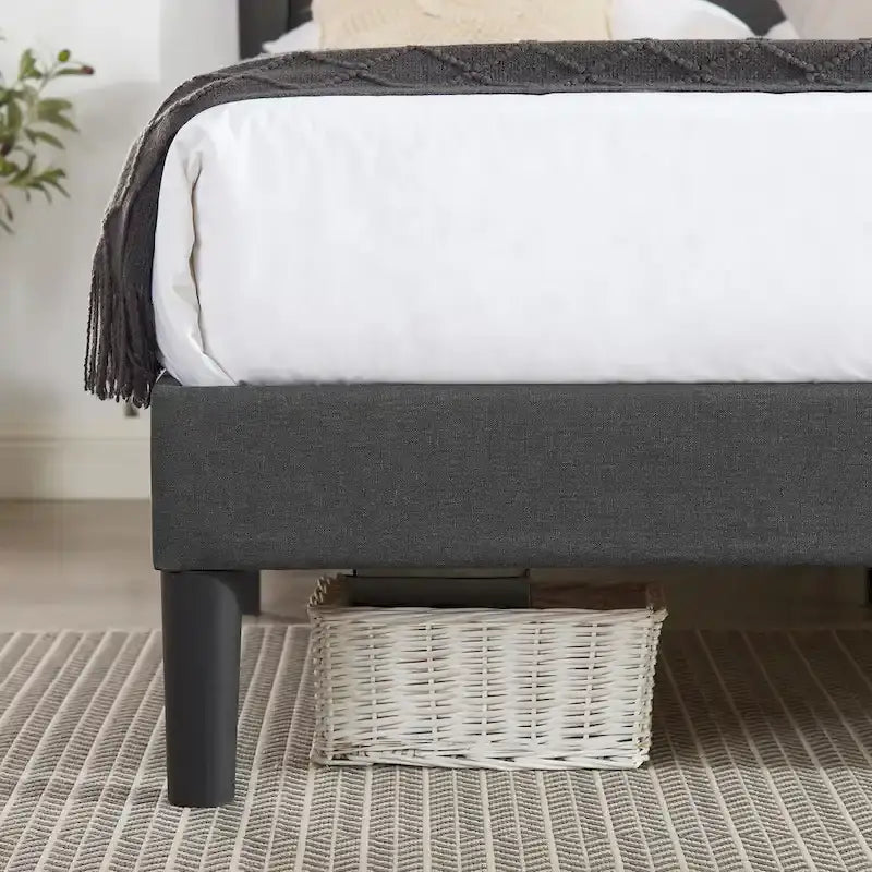 Upholstered Platform Bed Frame with Adjustable Tufted Headboard