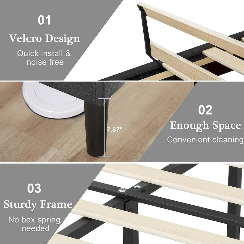 Upholstered Platform Bed Frame with Adjustable Tufted Headboard
