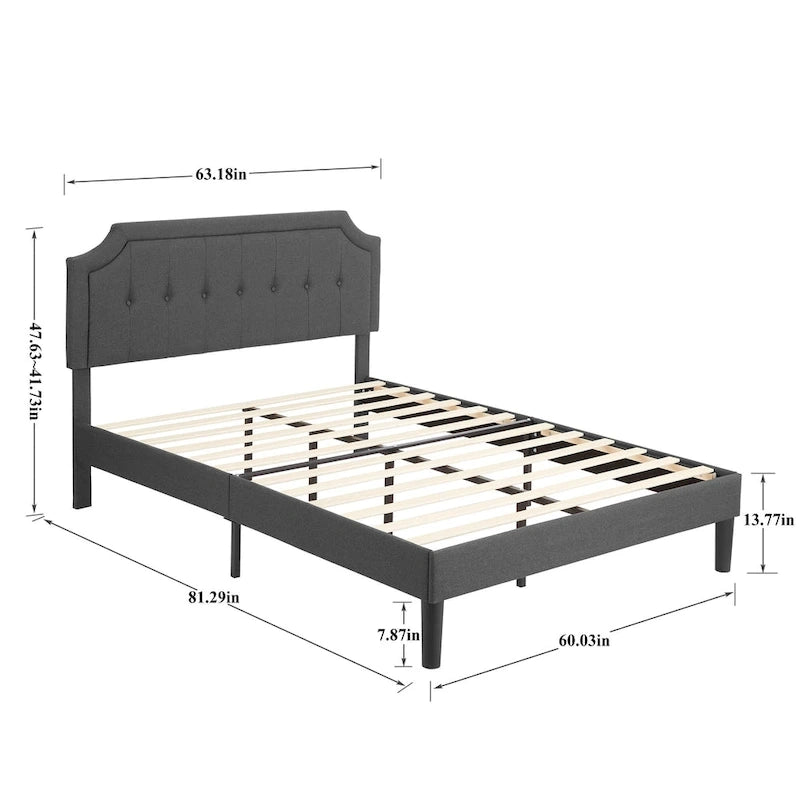 Upholstered Platform Bed Frame with Adjustable Tufted Headboard