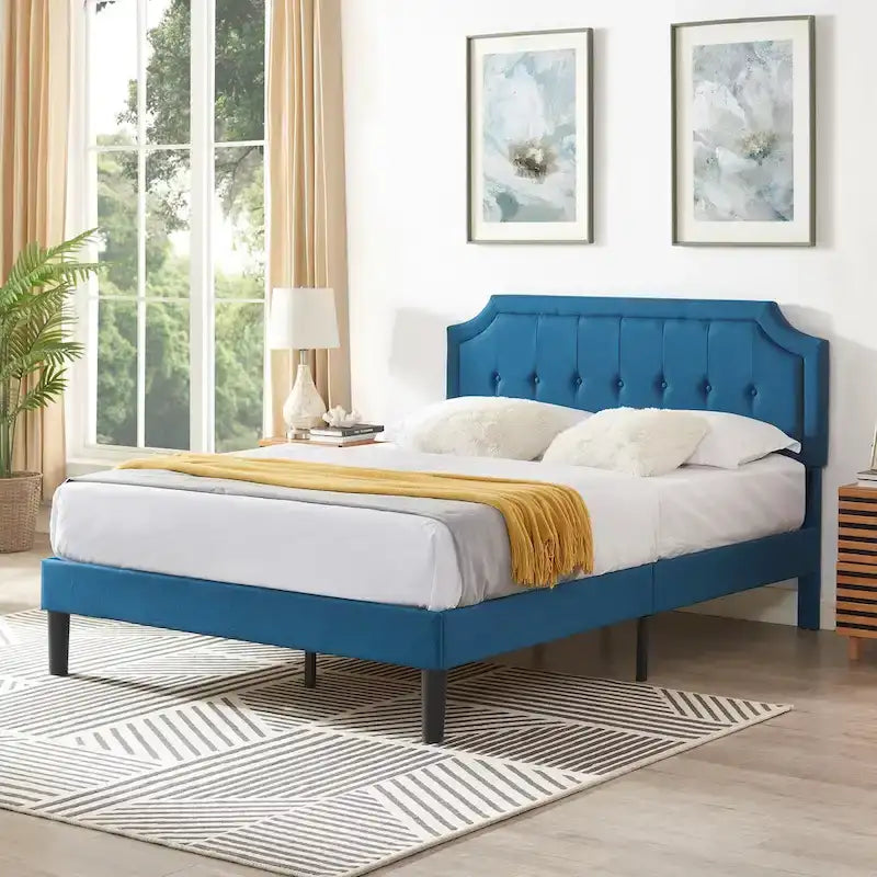 Upholstered Platform Bed Frame with Adjustable Tufted Headboard