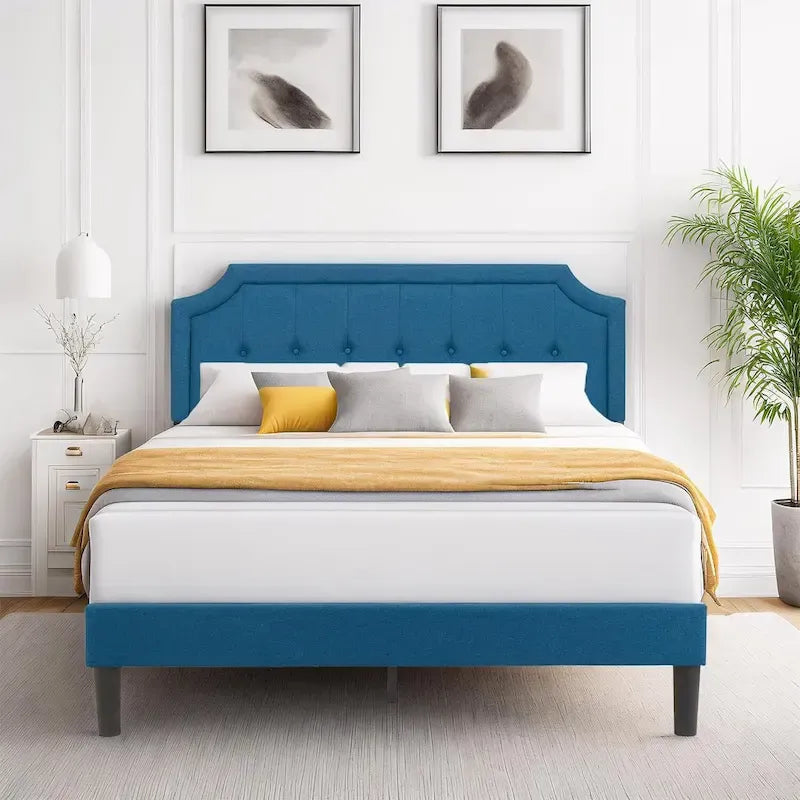 Upholstered Platform Bed Frame with Adjustable Tufted Headboard