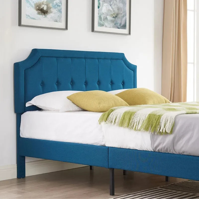 Upholstered Platform Bed Frame with Adjustable Tufted Headboard