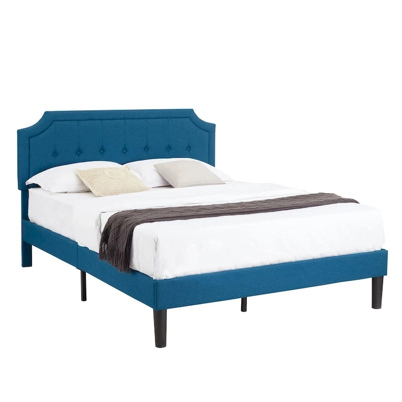 Upholstered Platform Bed Frame with Adjustable Tufted Headboard