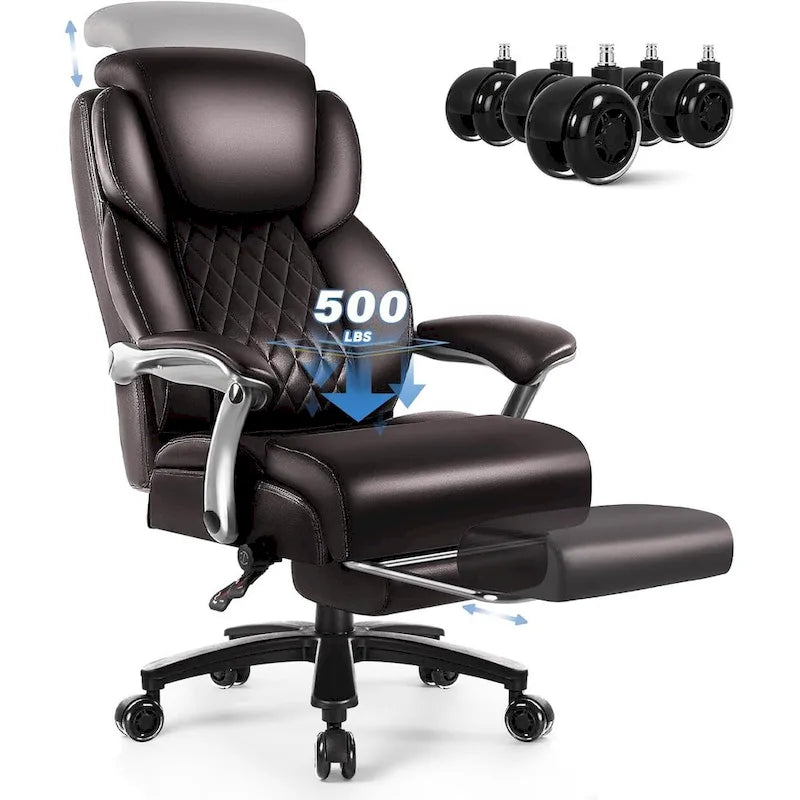 Big and Tall Office Chair 500 lb - Reclining Leather with Footrest and Lumbar Support