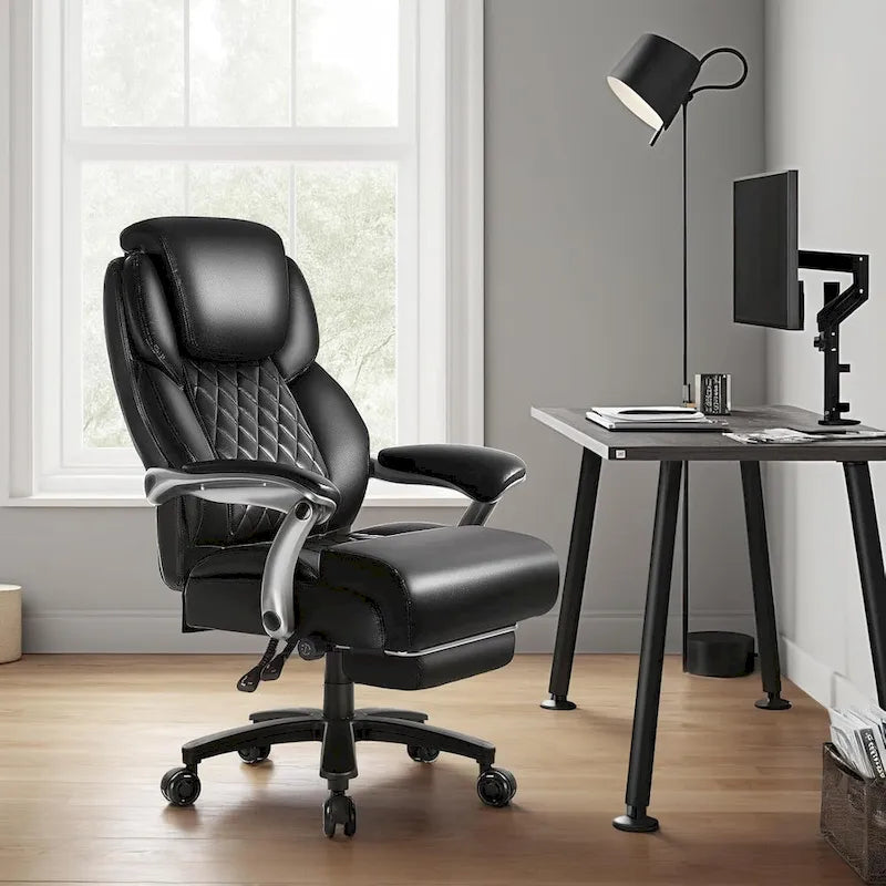 Big and Tall Office Chair 500 lb - Reclining Leather with Footrest and Lumbar Support