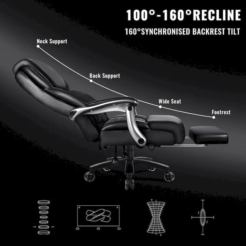 Big and Tall Office Chair 500 lb - Reclining Leather with Footrest and Lumbar Support