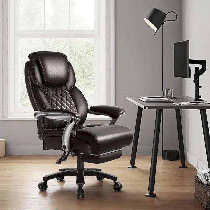 Big and Tall Office Chair 500 lb - Reclining Leather with Footrest and Lumbar Support
