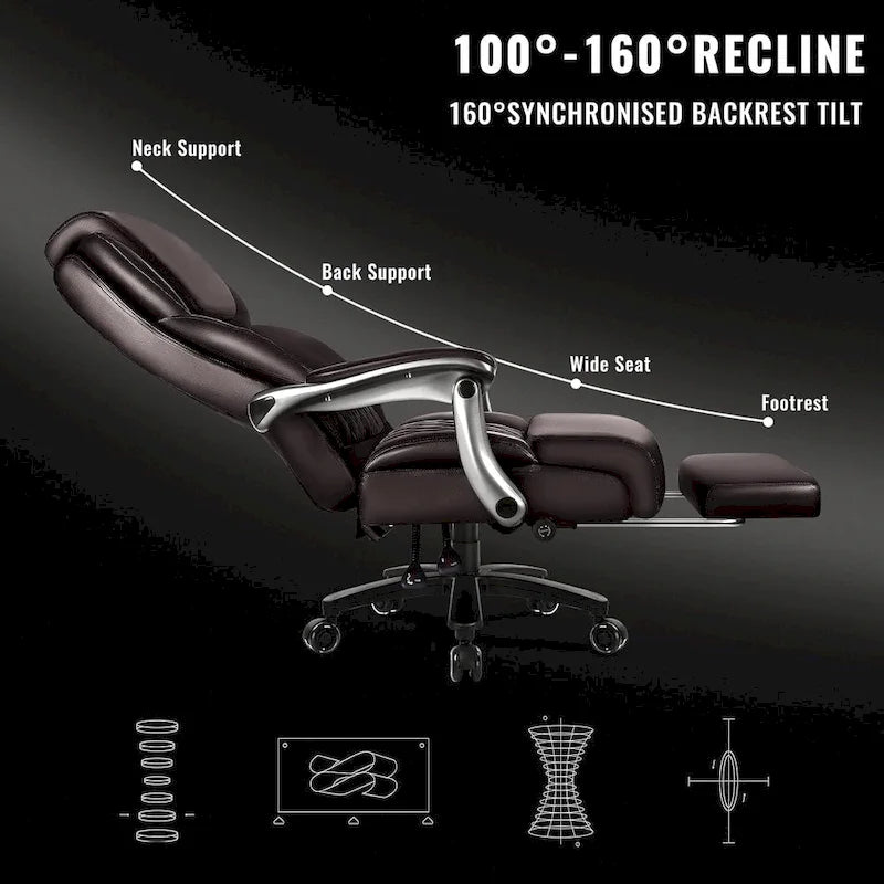Big and Tall Office Chair 500 lb - Reclining Leather with Footrest and Lumbar Support