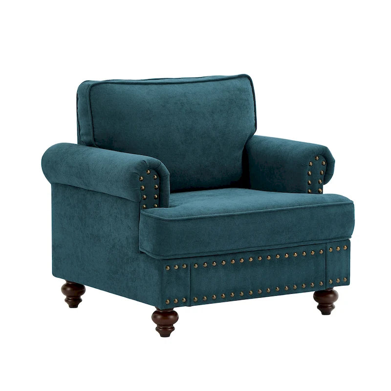 Modern Sofa Chair with Nailhead Trim - Green Chenille