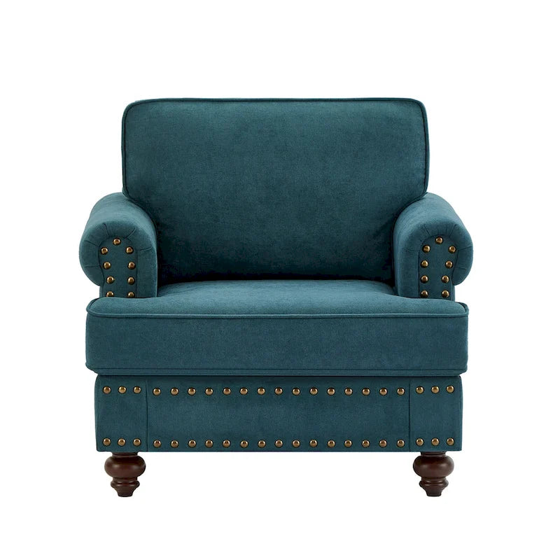 Modern Sofa Chair with Nailhead Trim - Green Chenille