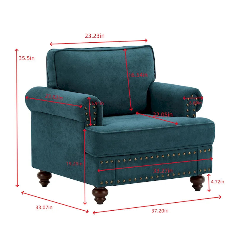 Modern Sofa Chair with Nailhead Trim - Green Chenille
