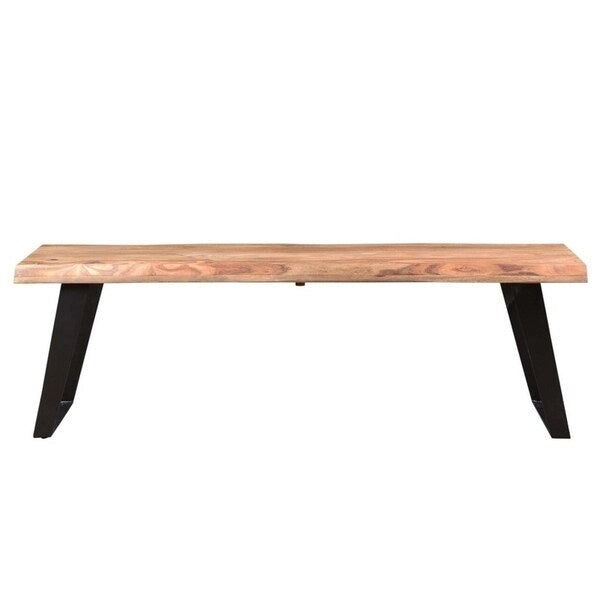 Handmade Live Edge Solid Wood Bench with Industrial Iron Legs, 50"L