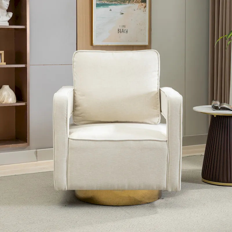 Modern Upholstered 360 Swivel Open-Back Barrel Chair with Pillow