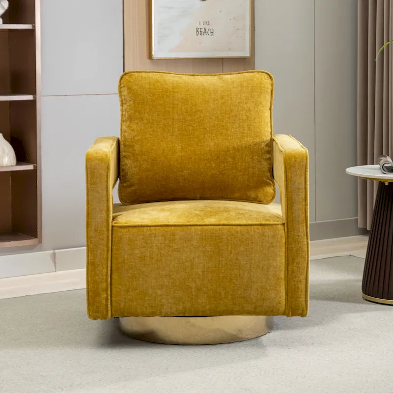 Modern Upholstered 360 Swivel Open-Back Barrel Chair with Pillow