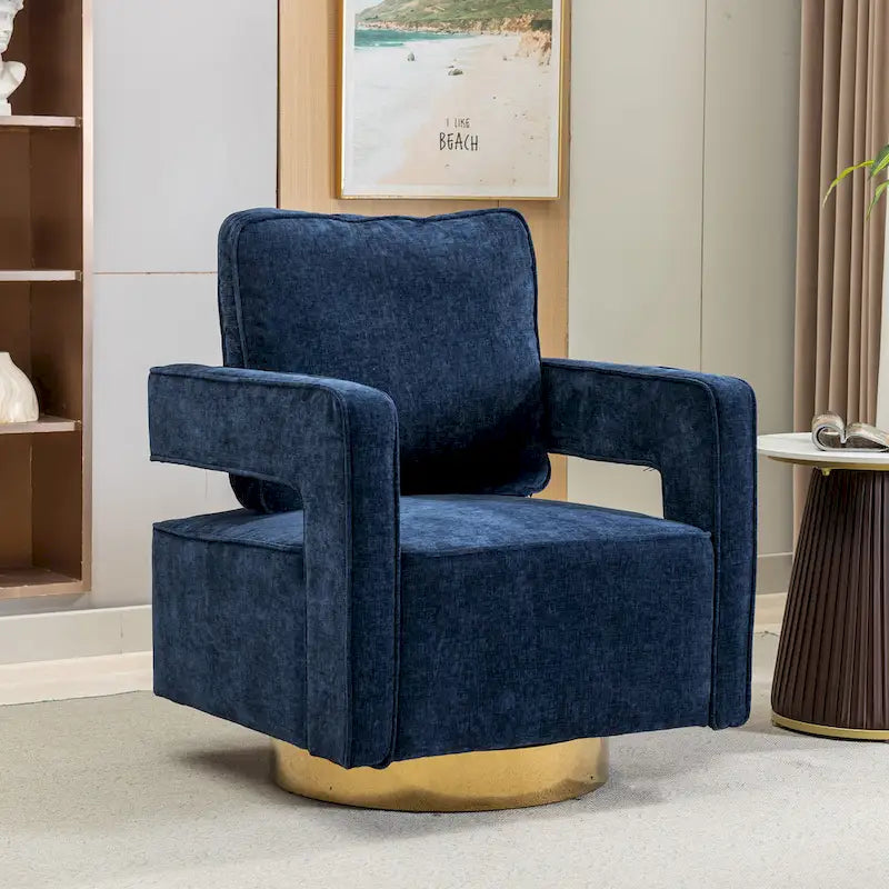 Modern Upholstered 360 Swivel Open-Back Barrel Chair with Pillow