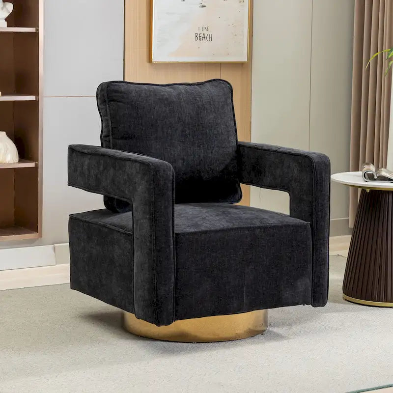 Modern Upholstered 360 Swivel Open-Back Barrel Chair with Pillow
