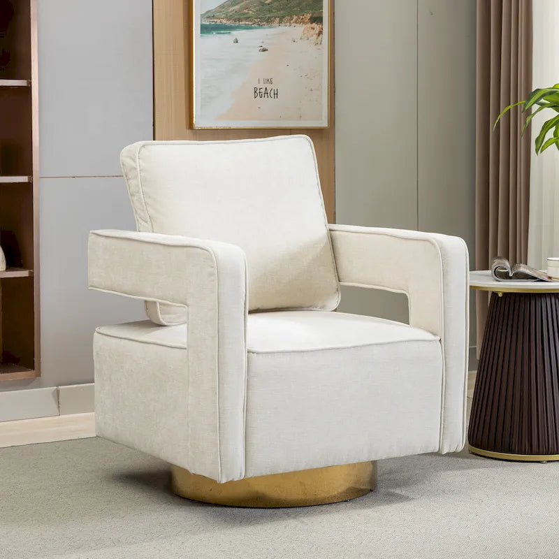 Modern Upholstered 360 Swivel Open-Back Barrel Chair with Pillow