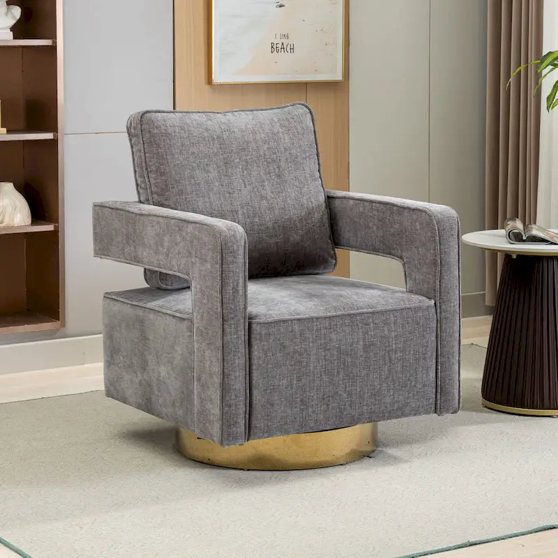Modern Upholstered 360 Swivel Open-Back Barrel Chair with Pillow