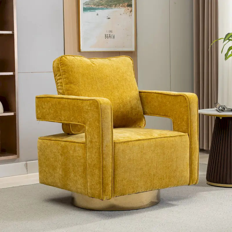 Modern Upholstered 360 Swivel Open-Back Barrel Chair with Pillow