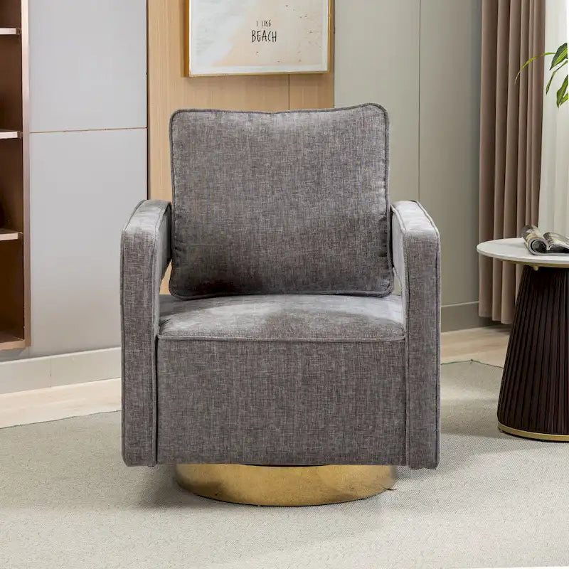 Modern Upholstered 360 Swivel Open-Back Barrel Chair with Pillow