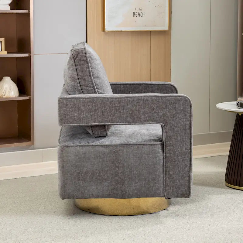 Modern Upholstered 360 Swivel Open-Back Barrel Chair with Pillow