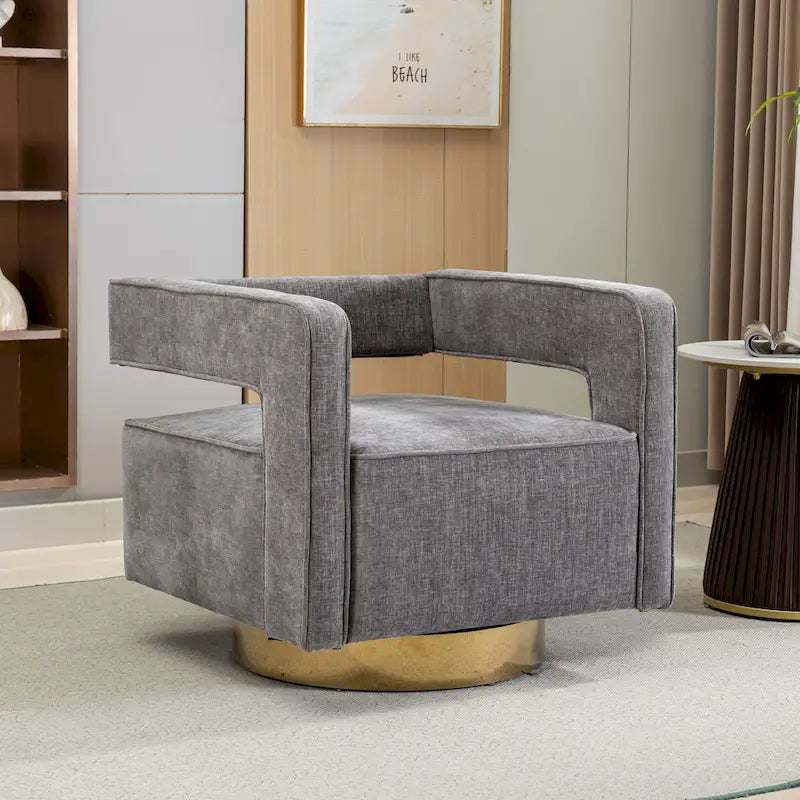 Modern Upholstered 360 Swivel Open-Back Barrel Chair with Pillow