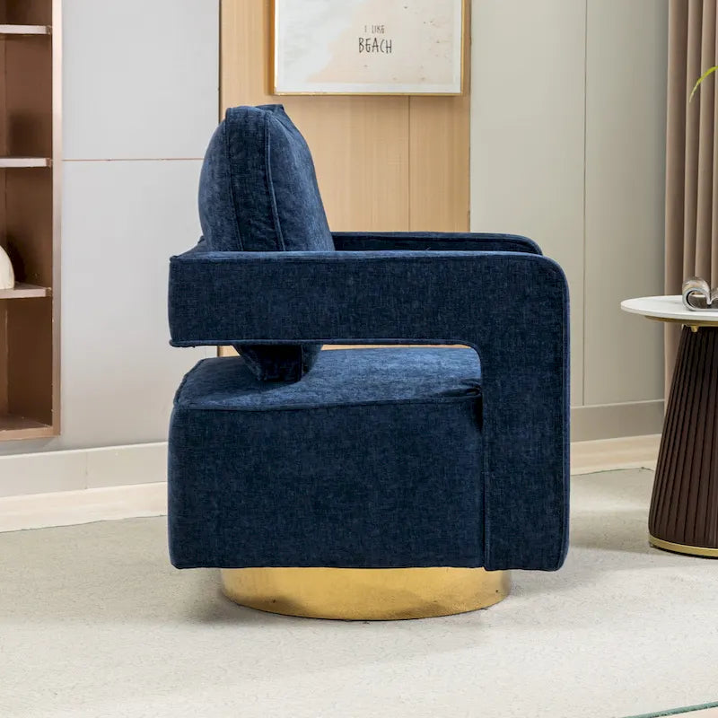 Modern Upholstered 360 Swivel Open-Back Barrel Chair with Pillow