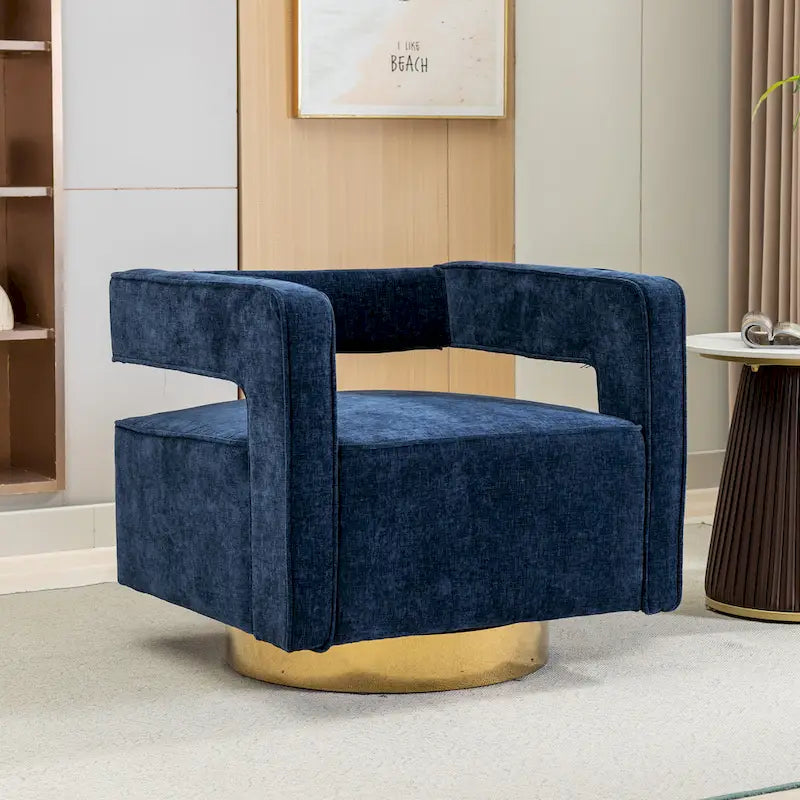 Modern Upholstered 360 Swivel Open-Back Barrel Chair with Pillow