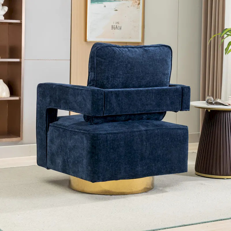 Modern Upholstered 360 Swivel Open-Back Barrel Chair with Pillow