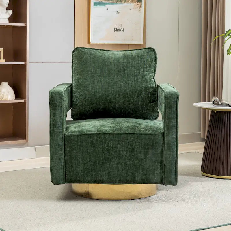 Modern Upholstered 360 Swivel Open-Back Barrel Chair with Pillow