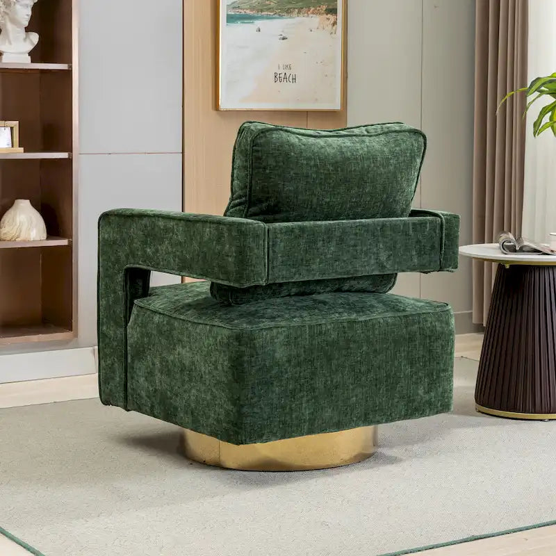 Modern Upholstered 360 Swivel Open-Back Barrel Chair with Pillow