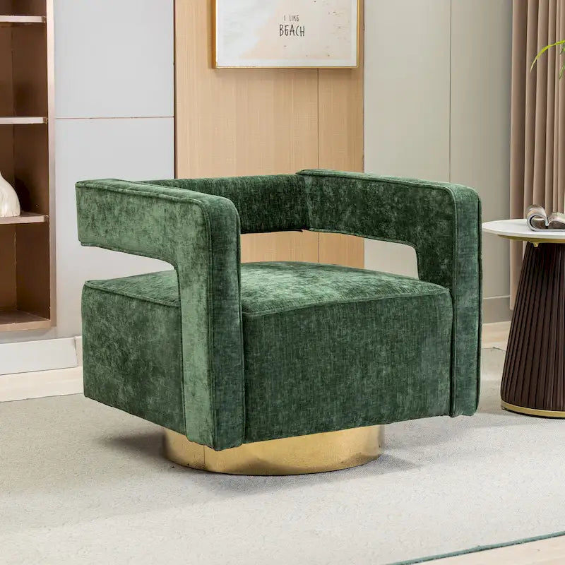 Modern Upholstered 360 Swivel Open-Back Barrel Chair with Pillow