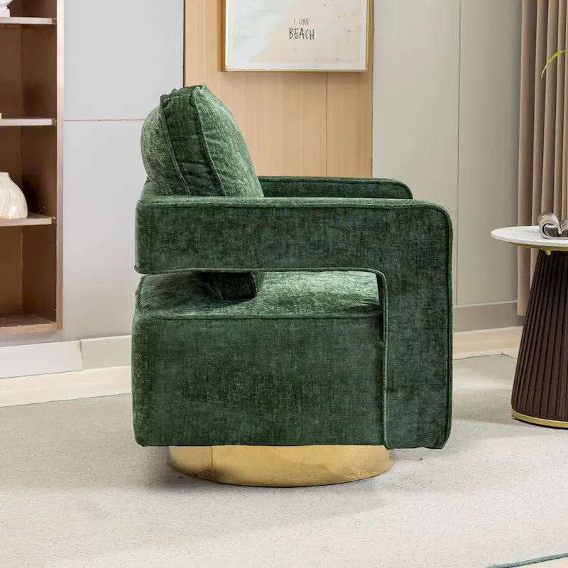 Modern Upholstered 360 Swivel Open-Back Barrel Chair with Pillow