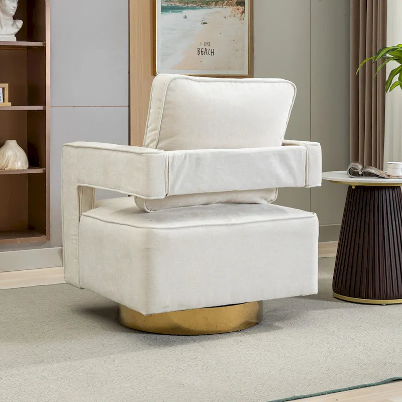 Modern Upholstered 360 Swivel Open-Back Barrel Chair with Pillow