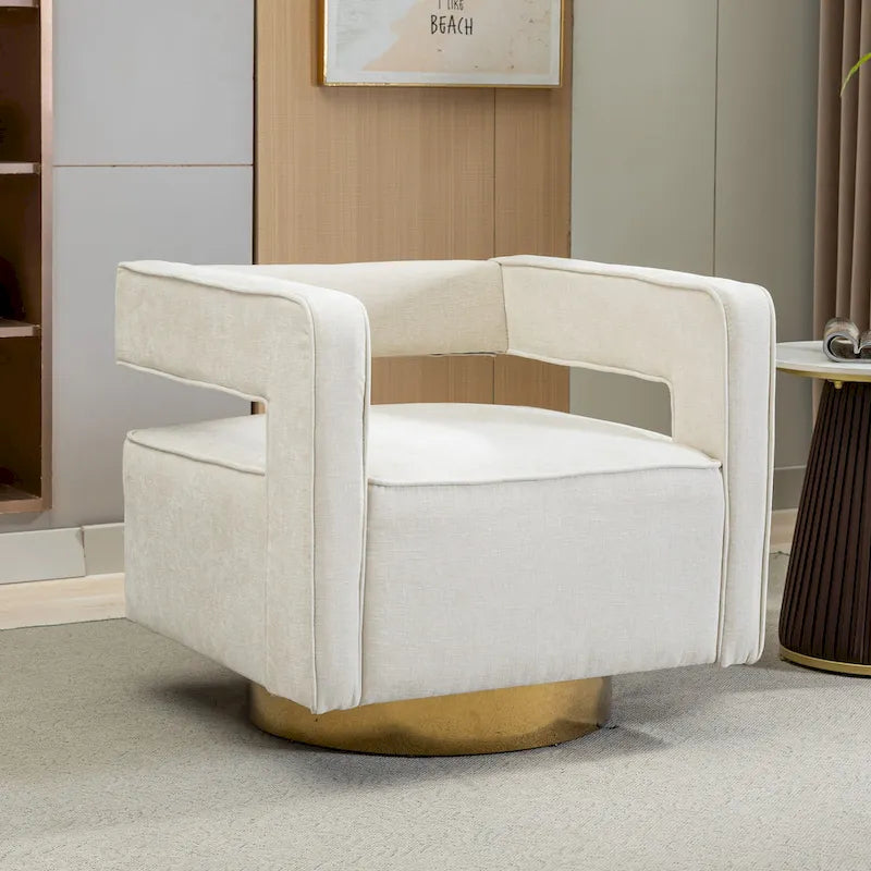 Modern Upholstered 360 Swivel Open-Back Barrel Chair with Pillow